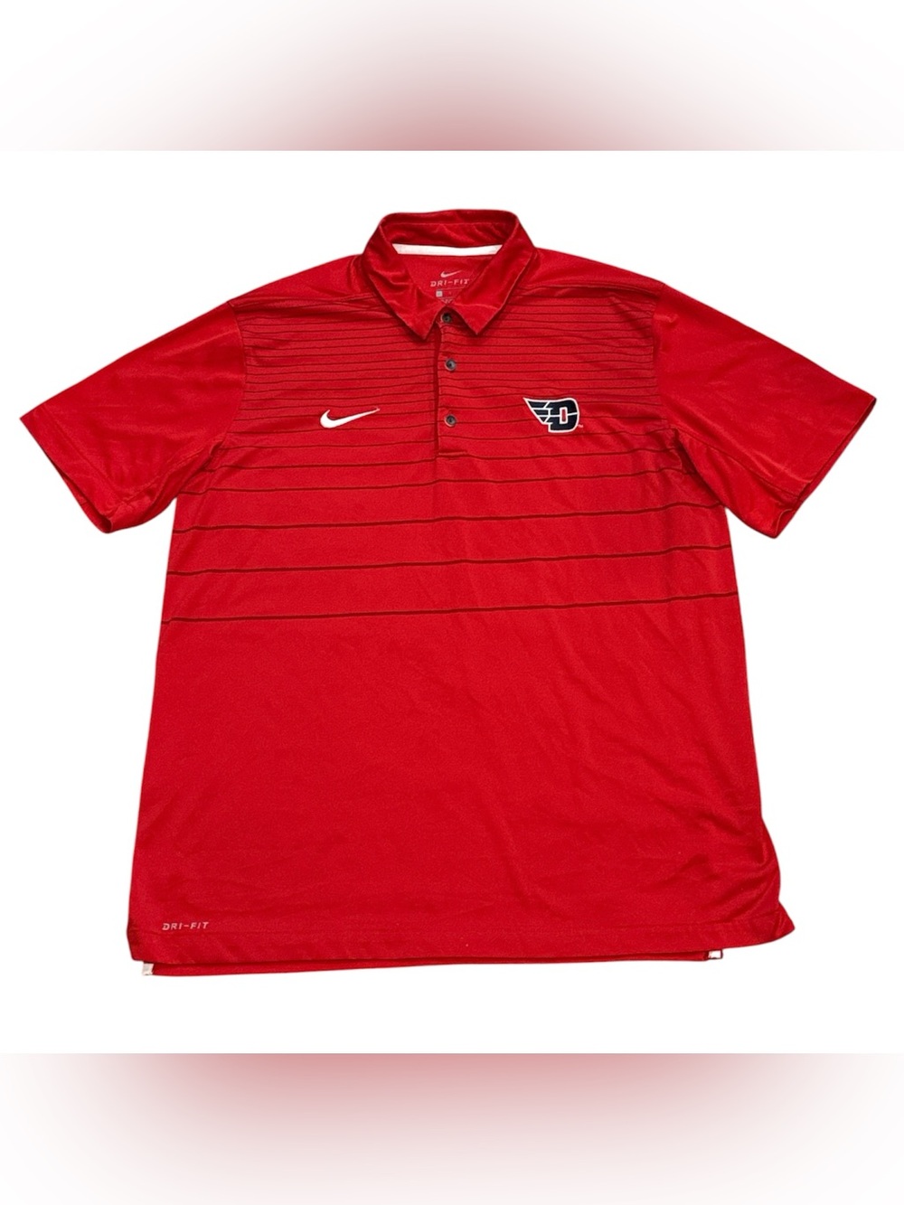 Nike Dayton Flyers NCAA Red Dri Fit Golf Polo Short Sleeve Shirt Mens Large